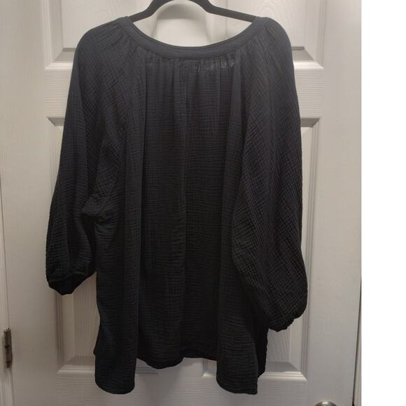 Torrid Women's Plus Size 4X Black Woven Gauze Pullover 3/4 Sleeves Cotton Top - Picture 3 of 7